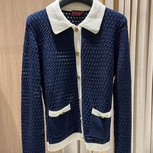 New Gucci 2025 GG Logo Monogram Fine Cotton Crochet Cardigan